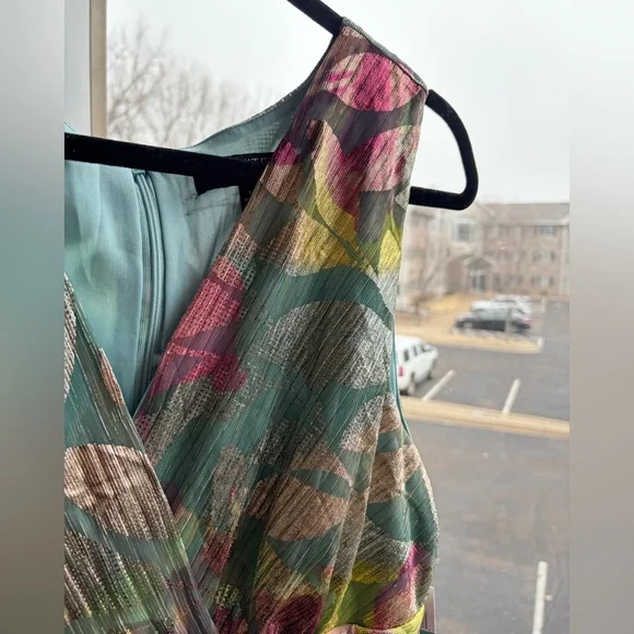 🆕 Ignite Evenings Metallic Floral Maxi Dress Size 16 Teal Gold Gown Pleated Prom - Picture 8 of 16